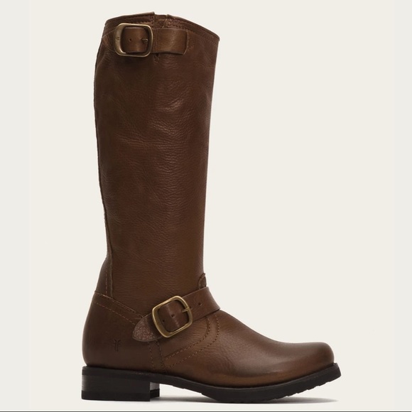 Frye Veronica Slouch Brown Pebbled Leather Boots - Picture 1 of 11